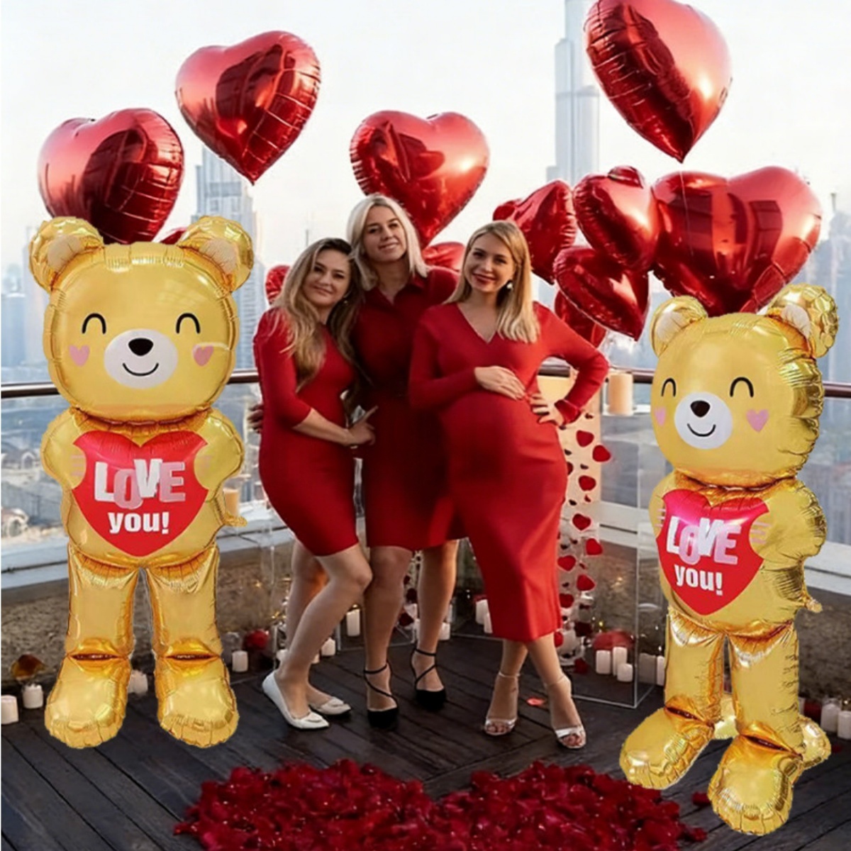 Confetti Balloon Set - Büyük 60 inç Ayakta Duran Kalp