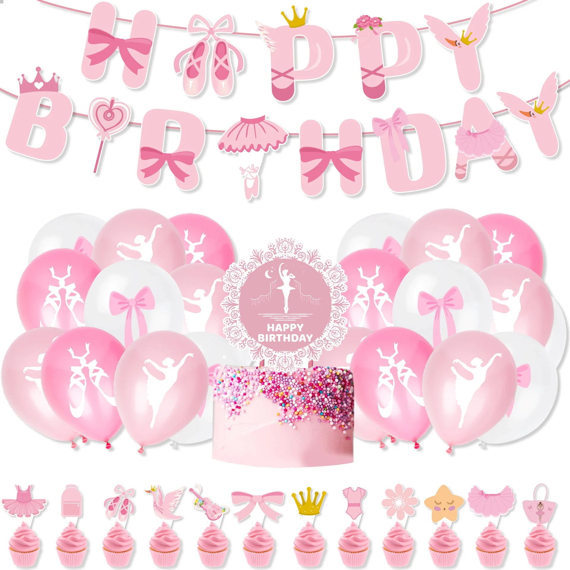 Confetti Balloon Set - Pembe balerin bale kız mutlu doğum