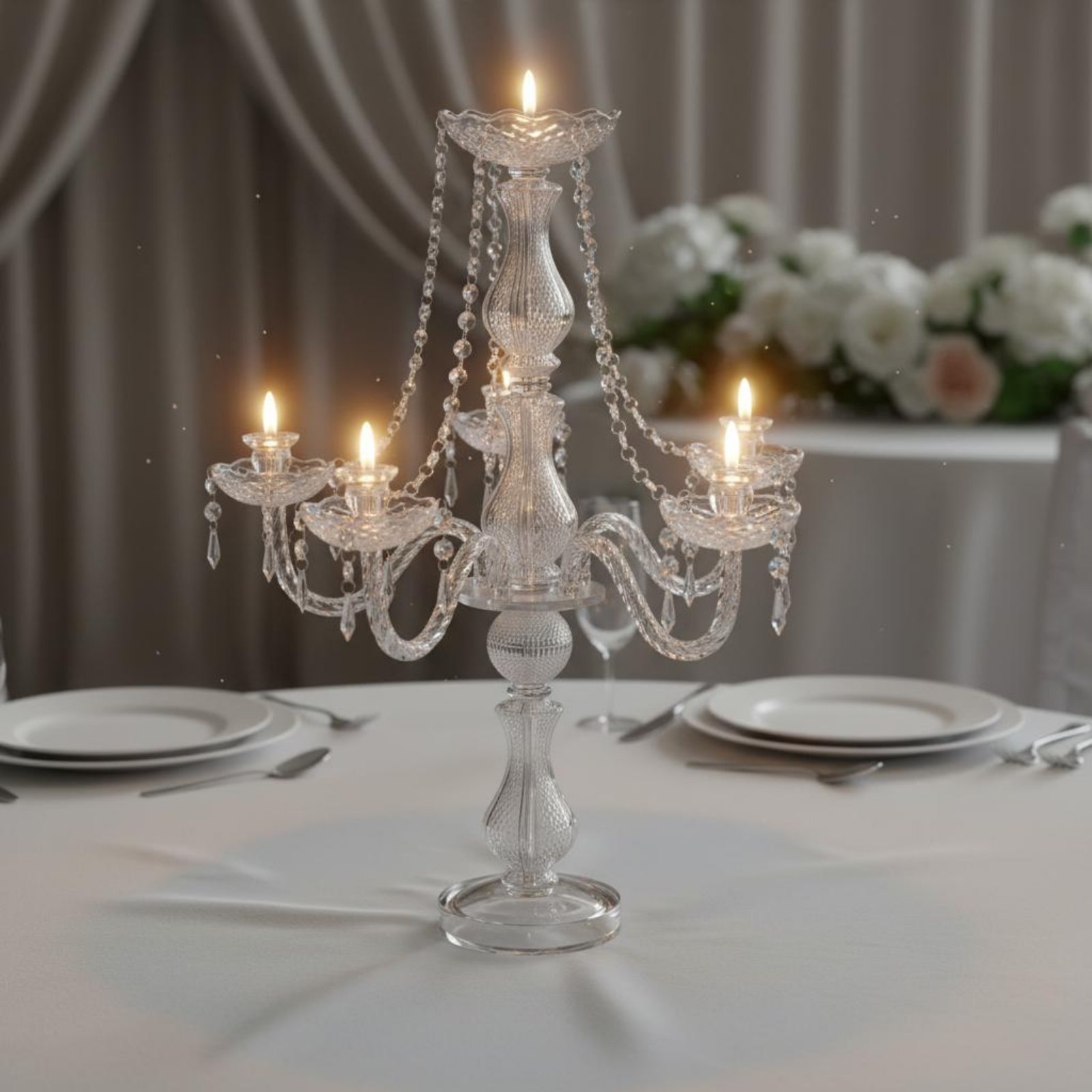 Wedding Decoration Supply - Kristal Şamdan Zarif Düğün Şamdanı Kristal